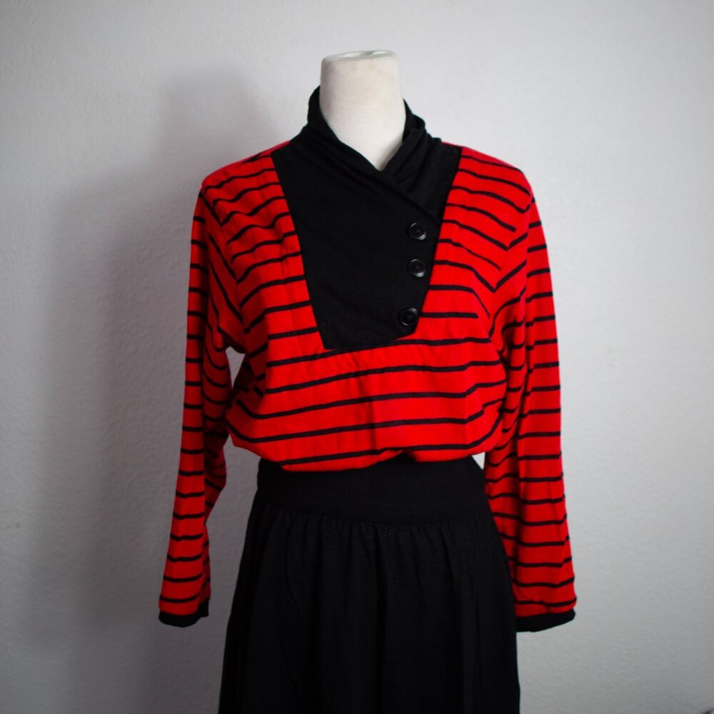 Vintage Studio 36 Black & Red Midi Dress Size Medium - Picture 2 of 8